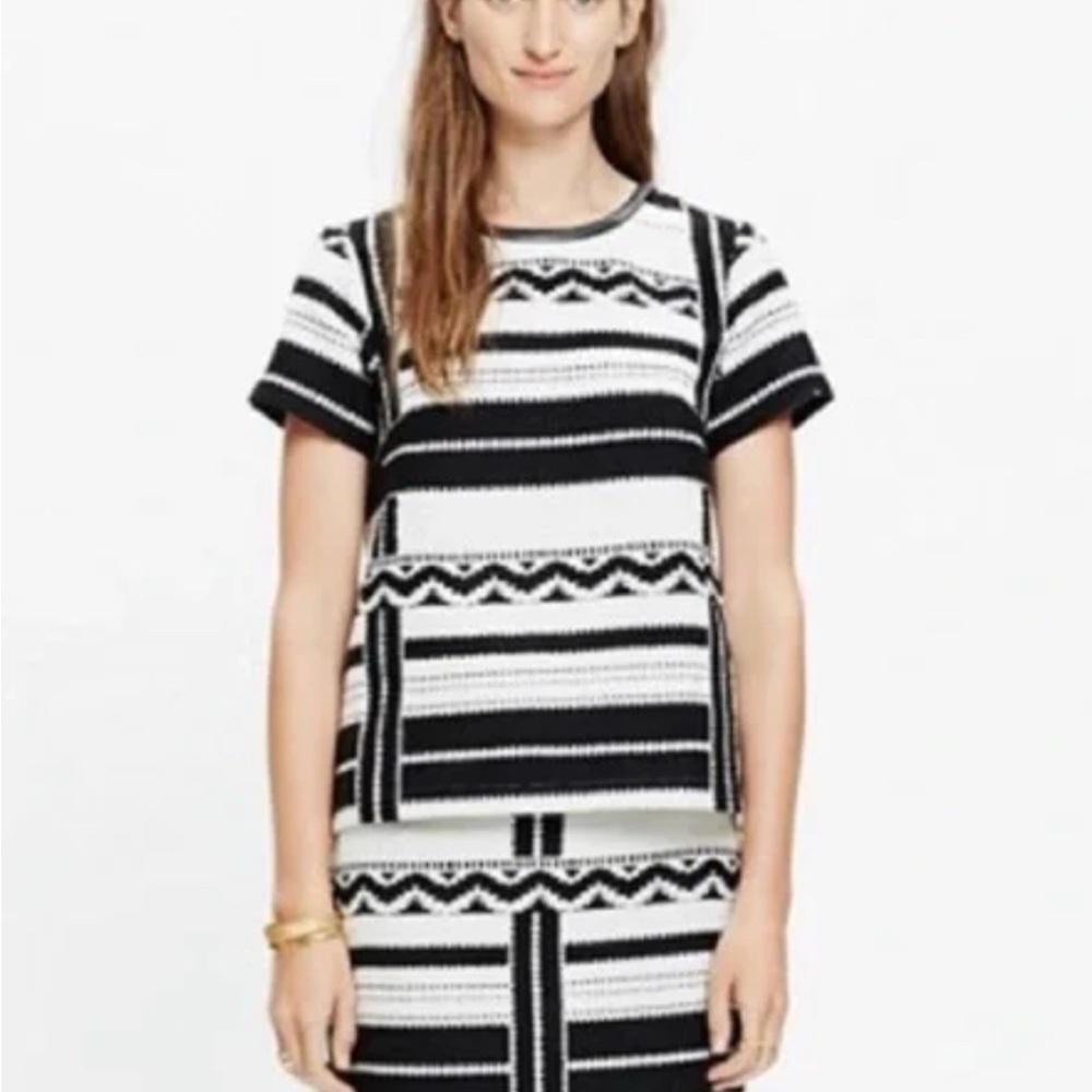 Madewell Black and White Geometric Short Sleeve Top